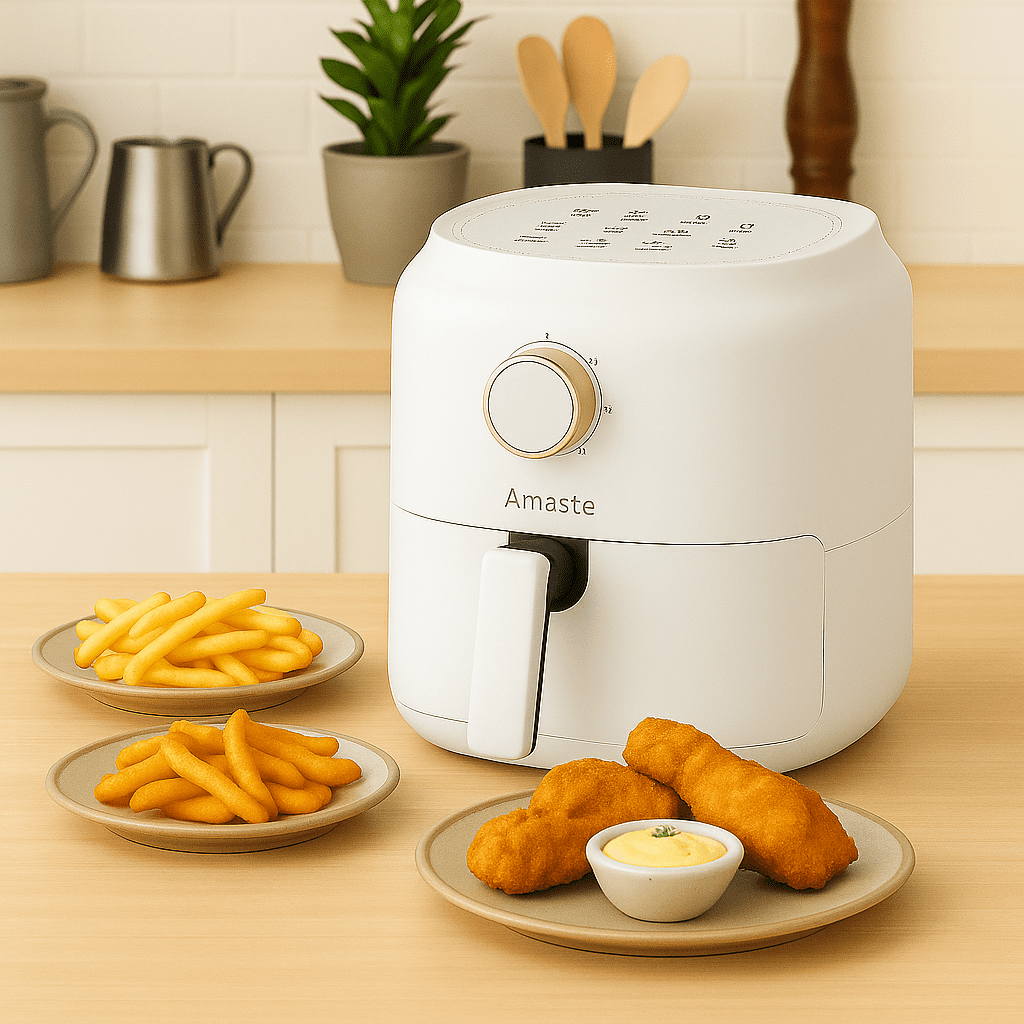 360° Hot Air Circulation Air Fryer, 60-Min Timer, Non-Stick, Auto Shut-Off, Overheat Protection, Cord Storage & Power Memory