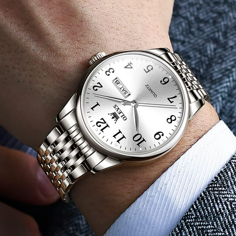 OLEVS Men s Watch Ultra Thin Analog Watch Men Minimalist Wrist Watch Silver Stainless Steel Mesh Quartz Watches for Men Waterproof Dress Mens Watches with Date Black White Large Big Face Wristwatches