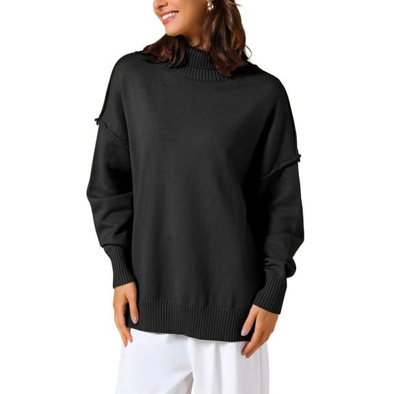 INSPIRE CHIC Women Pullover Sweaters Long Sleeve Mock Neck Loose Oversized Casual Sweater Tops 2025 L Black