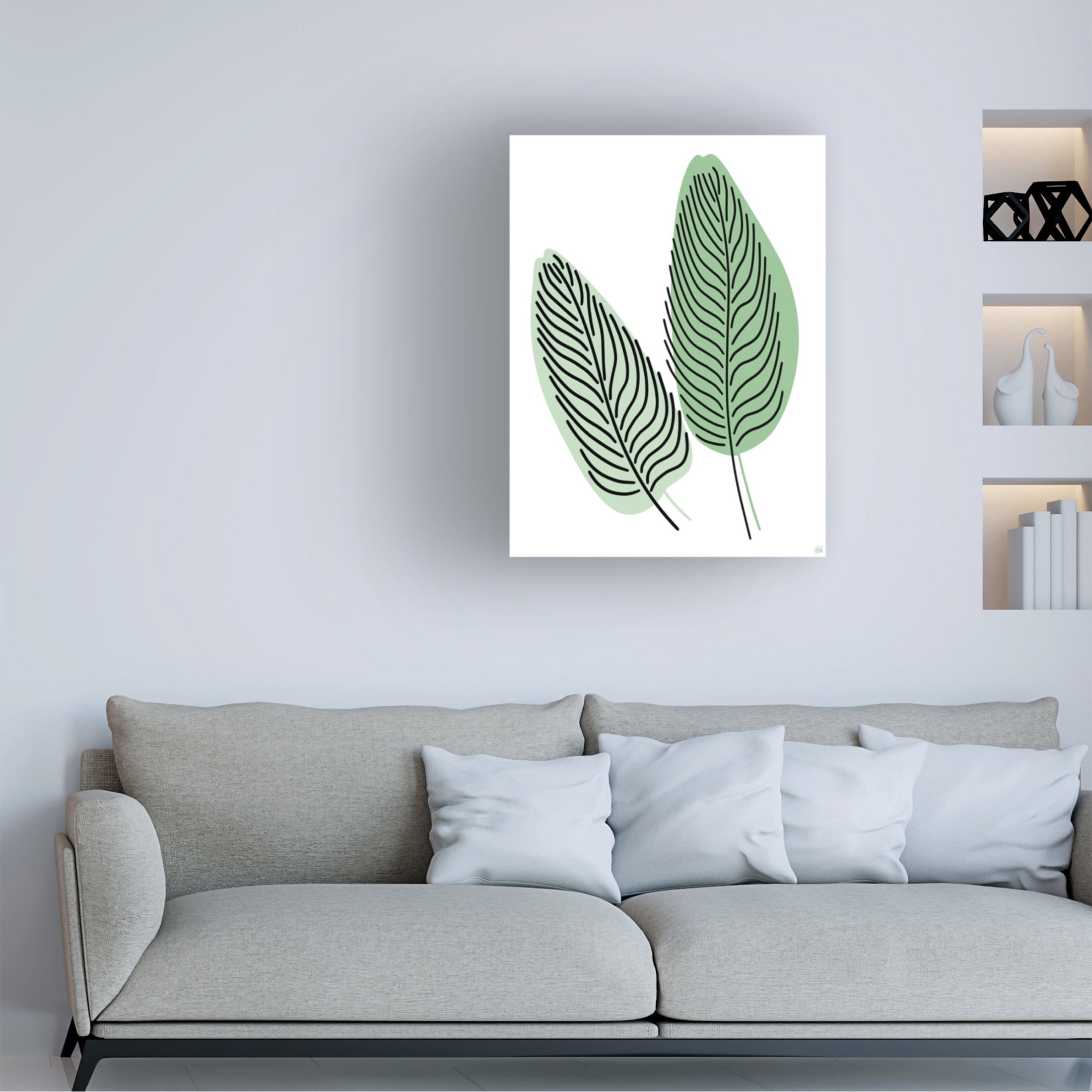 Canvas Wall Art - Line and Brush 'Fern Lines Pair 1' Wall Art for Living Room, Bedroom, or Office Décor by Trademark Fine Art - 24 x 32 Inches