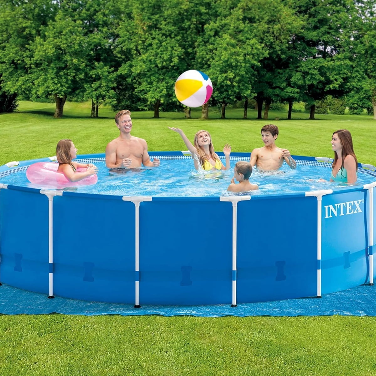 Intex 15' X 48" Metal Frame Round Above Ground Pool Set 6-pack Filters with Maintenance Kit