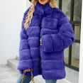 thumbnail image 5 of Juebong Women's Faux Fur Coat Overweight Thick Long Sleeve Shaggy Winter Jacket Extremely Cold Weather Warm Furry Open Front Parka Outerwear Blue,L, 5 of 7