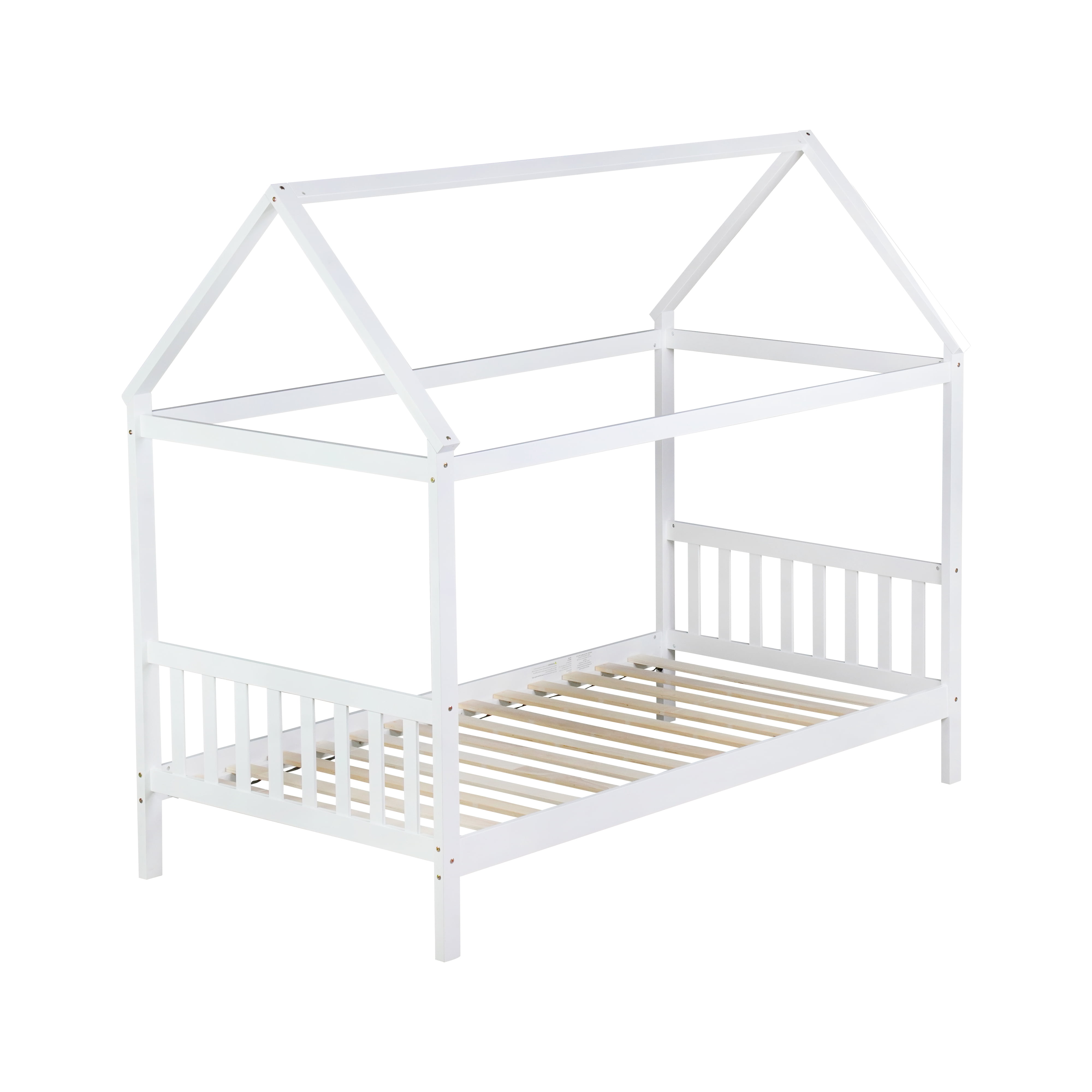 Miniyam Wood Twin Size Bed with House-shaped Design for Kids and Teens, White