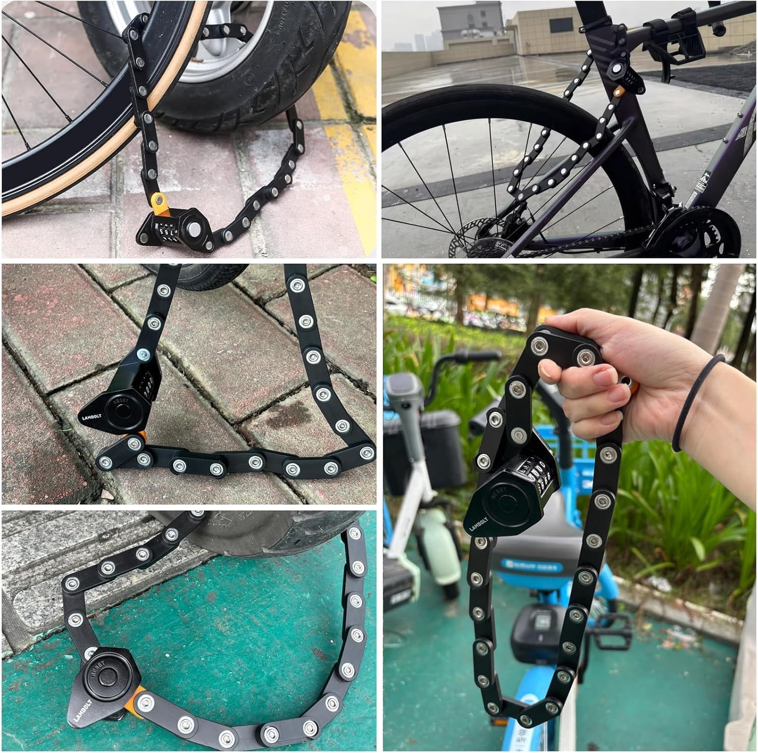 Heavy Duty Folding Combination Security Chain for Electric Scooter & Ebike, Compact Alloy Steel with Mounting Bracket