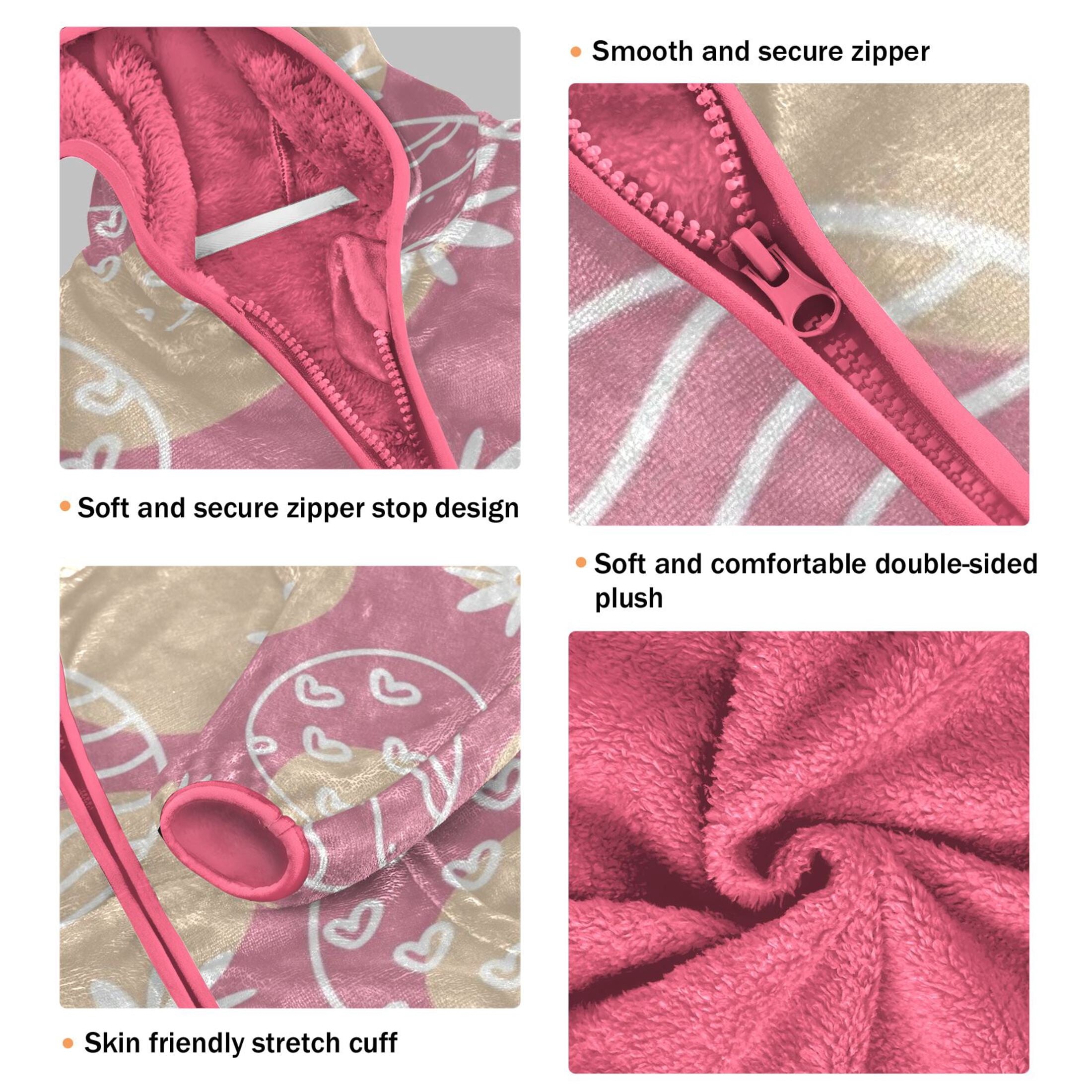 BZSMCE Double-Sided Sherpa Fleece Hooded Zipper Jacket Pink Pastel Easter Whimsy Print Warm Outerwear