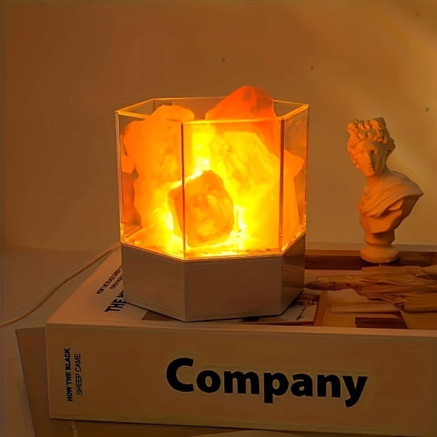 1pc Luz Nocturna LED de Sal del Himalaya Moderna - Lámpara de Cristal con Alimentación USB y Brillo Cálido, Efecto de Sal Roca Decorativa para Dormitorio, Meditación y Ambiente Hogareño