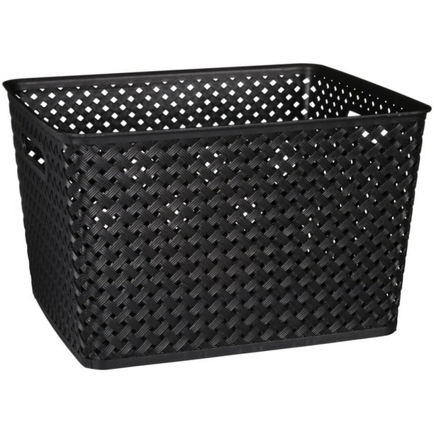 Simplify's Large Resin Wicker Storage Bin in Black