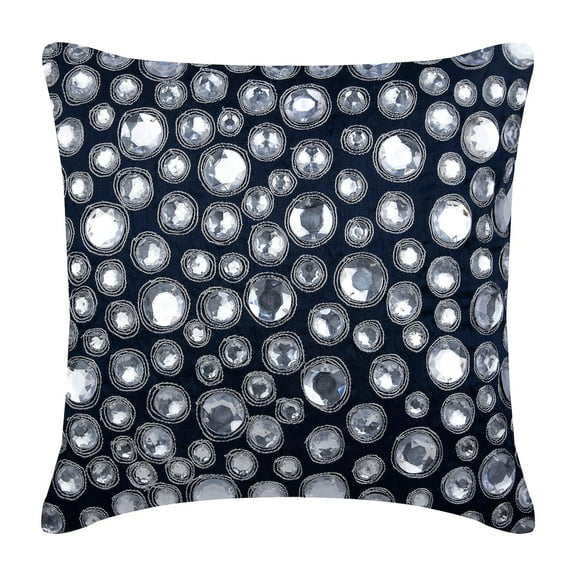 Throw Pillow Cover With Zipper, Blue Accent Pillow Covers 16x16 inch (40x40 cm), Silk Throw Pillow Covers, Circles & Dots, Crystals, Dotted, Zardozi, Bling - Navy Night Diamonds