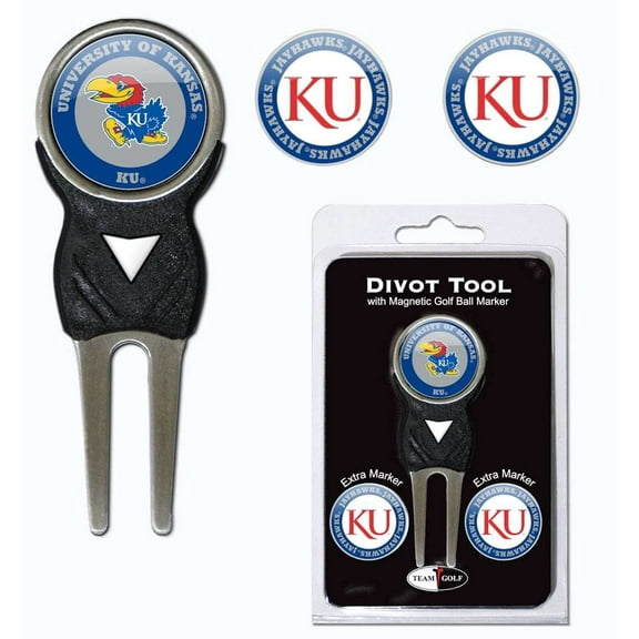 Team Golf NCAA Kansas Jayhawks Divot Tool with 3 Golf Ball Markers Pack, Markers are Removable Magnetic Double-Sided Enamel