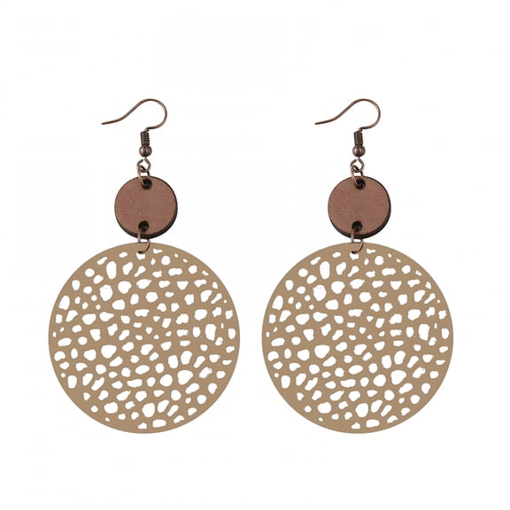 DESIGNICE 2026 New Hollow Disc Frosted Earrings Ethnic Style Carved Earrings Double Sided Wooden Earrings Lightweight Hollow Carved Flower African Wooden Earrings for Women Boho Jewelry