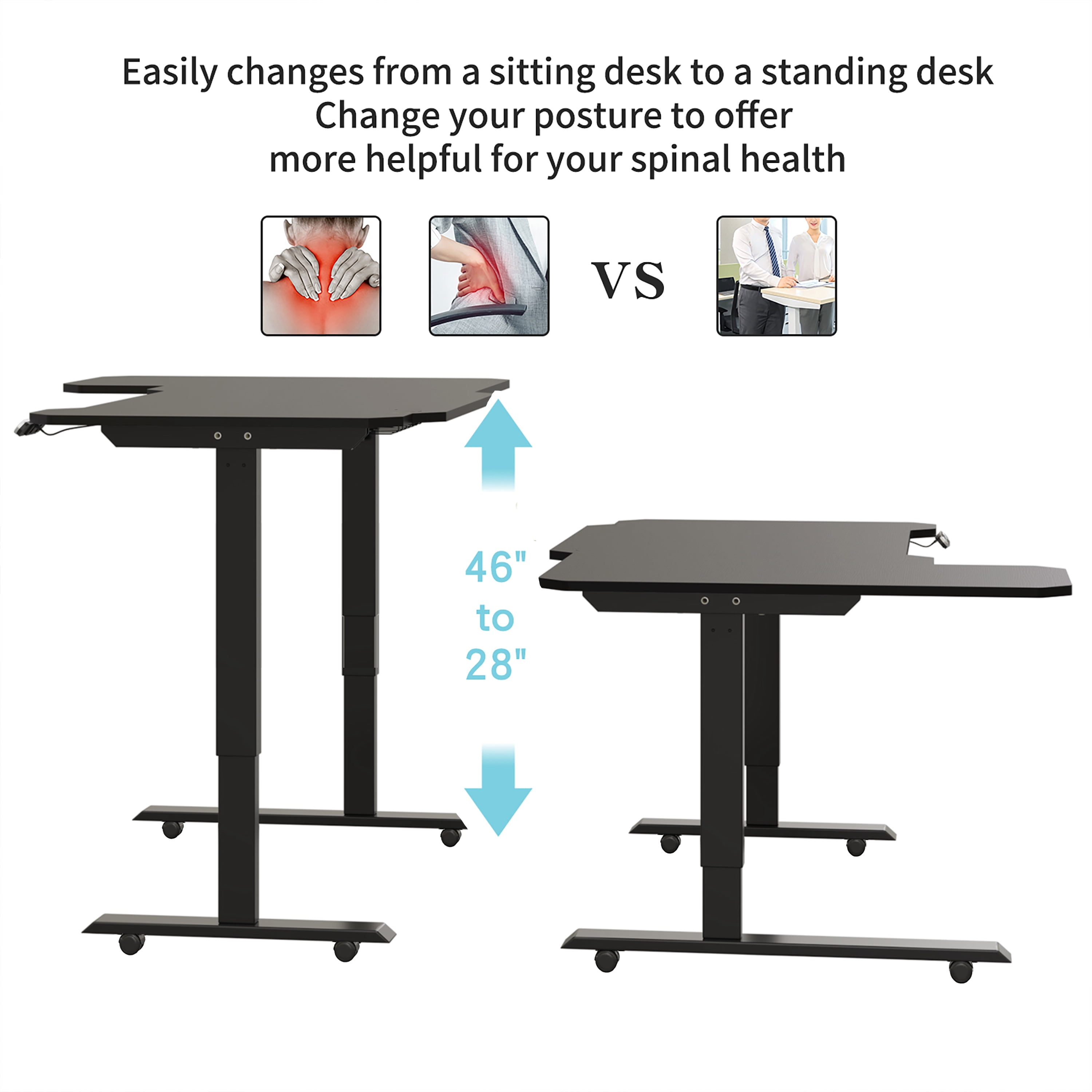 Electric L Shaped Standing Desk 59 Inch, Height Adjustable Corner Desk, Sit Stand L Computer Desk for Office with 4 Memory Presets, Under Desk Cable Basket, Side Hooks, Home Office Workstation, Black