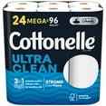 thumbnail image 1 of Cottonelle Ultra Clean Papier Hygiénique, Papier de Toilette Résistant, 24 Méga Rouleaux (24 Méga Rouleaux = 96 Rouleaux Réguliers), 312 Feuilles par Rouleau, 1 of 9