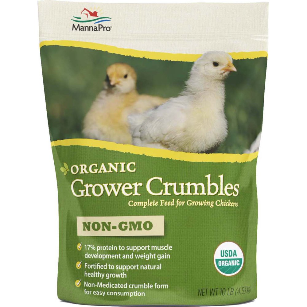 Manna Pro Poultry Organic Grower Crumble Chicken Feed, Safe for Mixed Flocks Including All