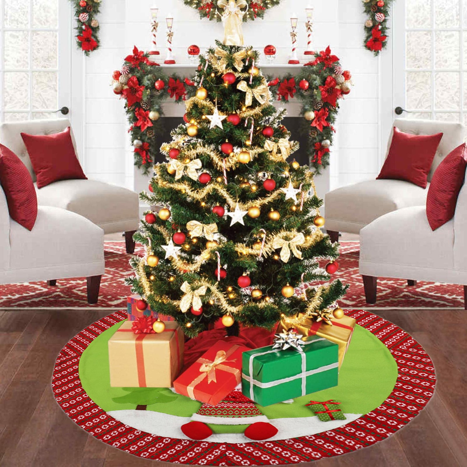 Winter New Year House Party Decoration Supplies Green Snowflake Stripes Xmas Tree Skirt Christmas Decorations