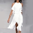 thumbnail image 2 of B91xZ Robes Maxi Sans Manches pour Femmes, Robe Plissée à Col Rond Sans Manches, Blanc TG, 2 of 5