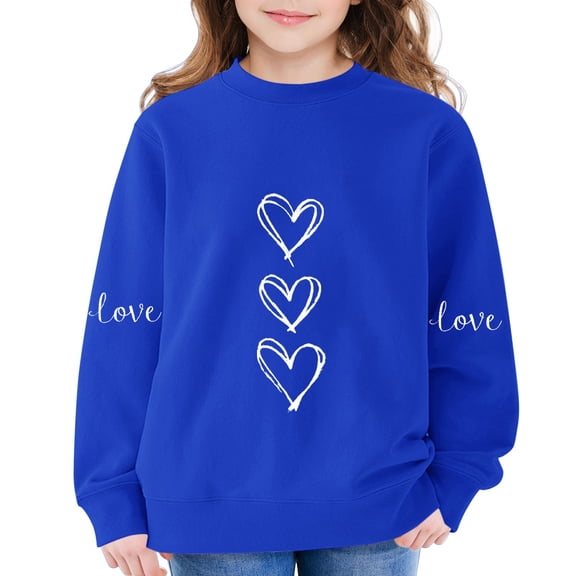AUDeals Girls Heart Print Sweatshirt - Round Neck Long Sleeve Loose Fit Pullover Top for Kids Spring Fall Casual Everyday Wear