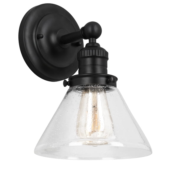 Corwin Wall Sconce, 1-Light Black Fixture with Seeded Glass, Dimmable, Dual Mount Up/Down, 7.9 in L x 8.5 in D x 11.1 in H