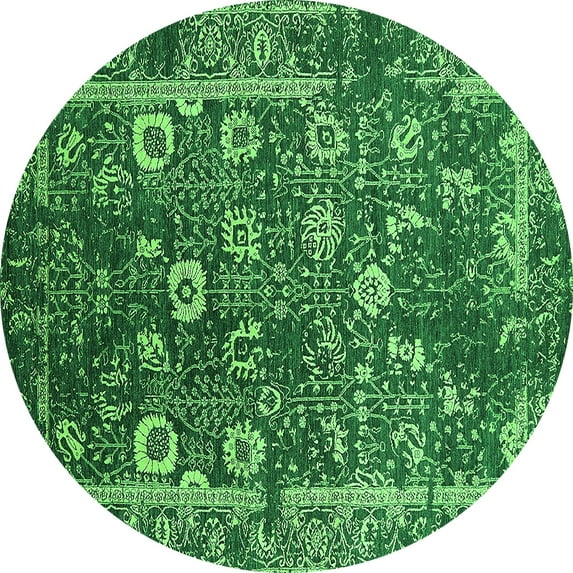 Ahgly Company Indoor Round Oriental Green Industrial Area Rugs, 5' Round