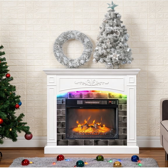 Zimtown Fireplace Entertainment Center with Electric Heater, 43inches Stand for 40/45/50" TVs, White