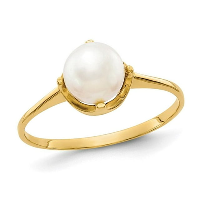 Bague en Or Jaune 10K avec Perle Blanche de Culture d'Eau Douce de 6,5 mm (Taille 7)
