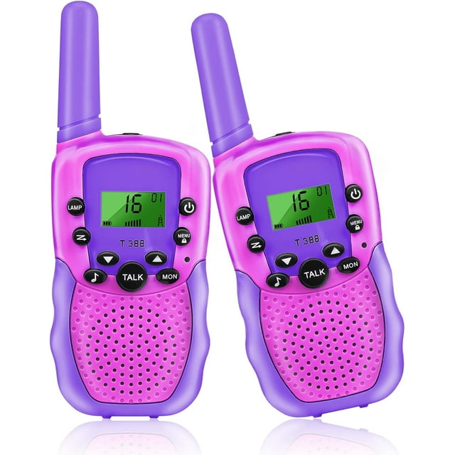Walkie Talkies para Niños, 2Pzs Talkie Largo Alcance de Radio 22 Vías, Tokis Niños con Linterna y LCD Camping Senderismo, Regalo Navidad Juguete Niño Niña 3-14 Años, Púrpura