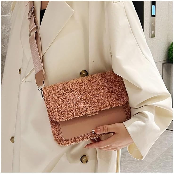Plush Crossbody Bags for Women Small Crossbody Camera Bag Purse with Wide Strap Trendy Design Shoulder Square Bag
