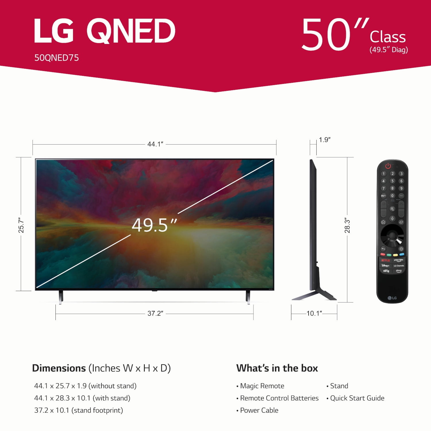LG 50" Class 4K UHD QNED Web OS Smart TV with HDR 75 Series (50QNED75URA)