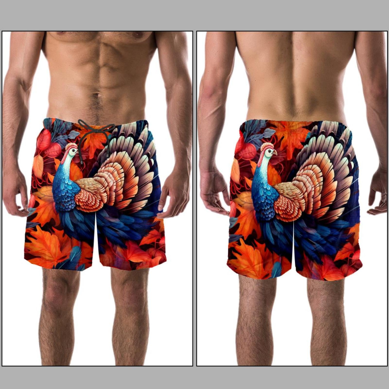 luoweisi Men's Beach Shorts Quick Dry Swim Trunks with Mesh Lining Thanksgiving Turkey M