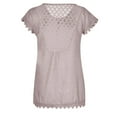 thumbnail image 5 of Lolmot Summer Tops for Women Loose Back Hollow Out Lace Short Sleeve Patchwork T-shirt Casual Crew Neck Tee Solid Color Shirt Blouse Tops, 5 of 5