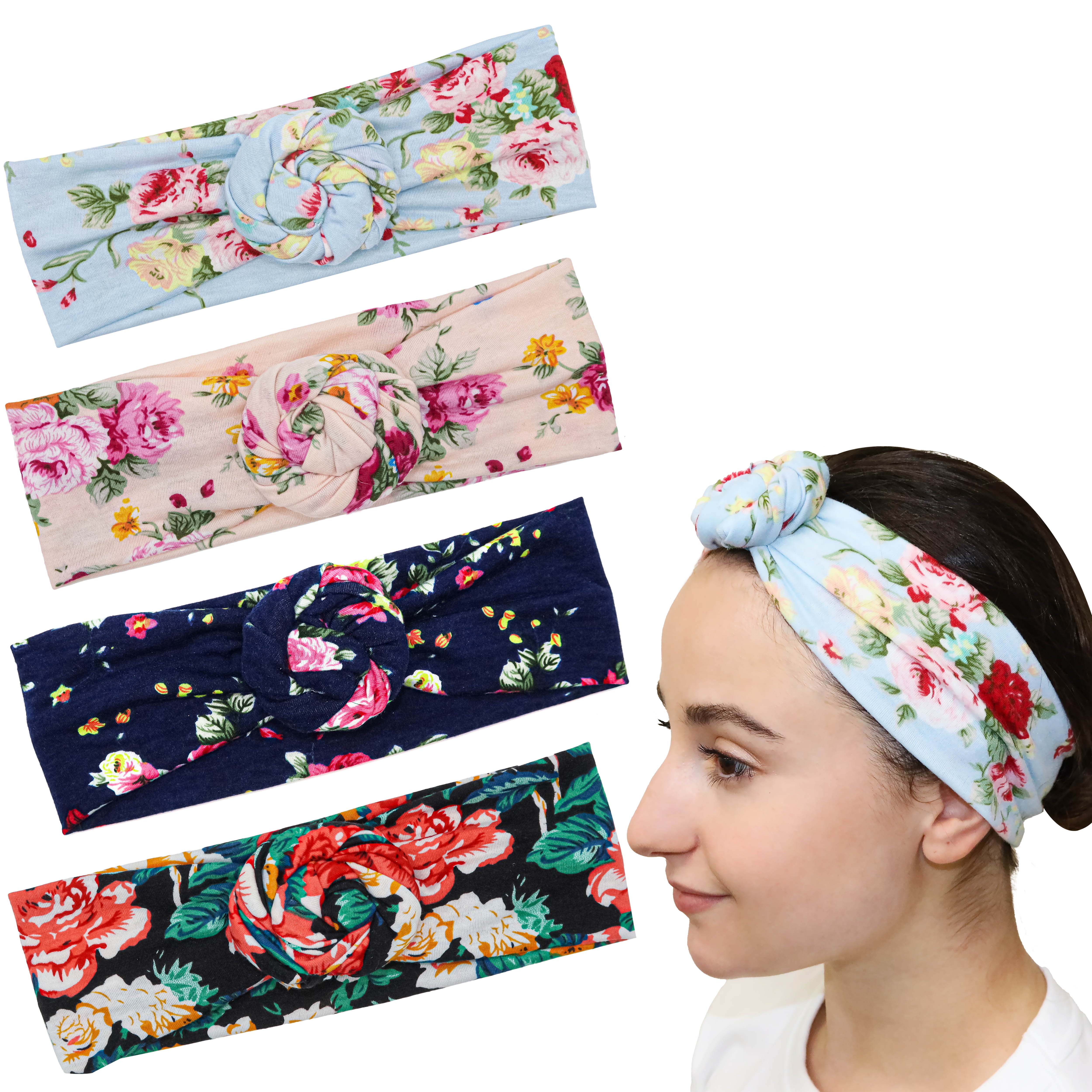 6 Pack Headbands for Women Turband Headwrap Yoga Gym Floral Glitter Multi-Style 