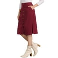thumbnail image 4 of INSPIRE CHIC Women's Corduroy Skirt High Waist Button Front Belted Midi Skirt XS Wine Red, 4 of 6