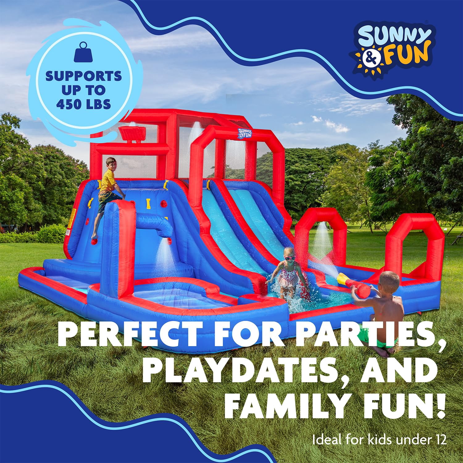 Sunny & Fun Fun Nylon Water Slide for Backyard Climb & Bounce Water Park