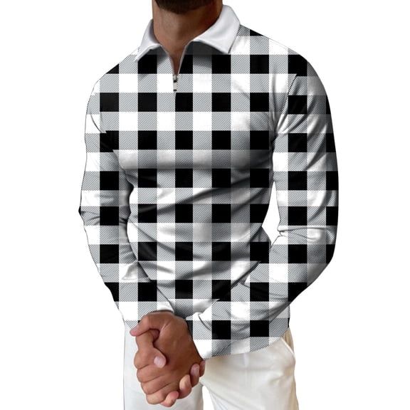 Vedolay Big Mens Polo Shirts Autumn Casual Slim Fit Long Sleeve Print Cotton Tops Black,M