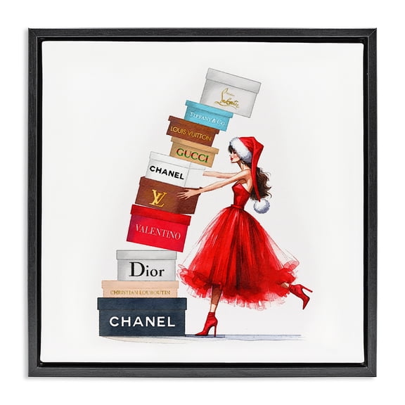 Stupell Industries Traditional Christmas Shopping Boxes Black Floating Frame Canvas Art, 18 x 18, by Amanda Greenwood