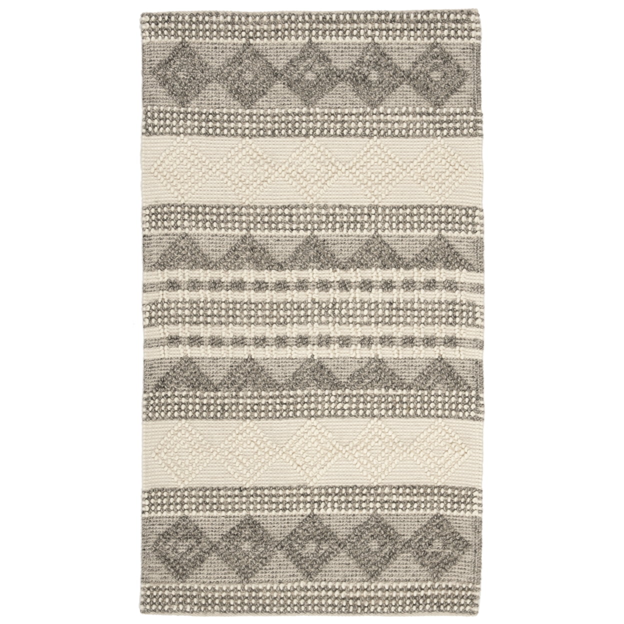 SAFAVIEH Natura Carly Geometric Braided Wool Runner Rug, Grey/Ivory, 2'3" x 18'