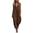 thumbnail image 4 of Puyaiuu Women Slimming V Neck Sleeveless Solid Maxi Dress With Side Pockets Casual Daily Sundress Coffee XXL Gift, 4 of 6