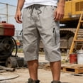 thumbnail image 3 of Betivan Men's Cargo Capri Pants Solid Color Drawstring Elastic Waist Pockets 3/4 Length Loose Fit Casual Summer Outdoor Sports Daily Trousers, 3 of 9