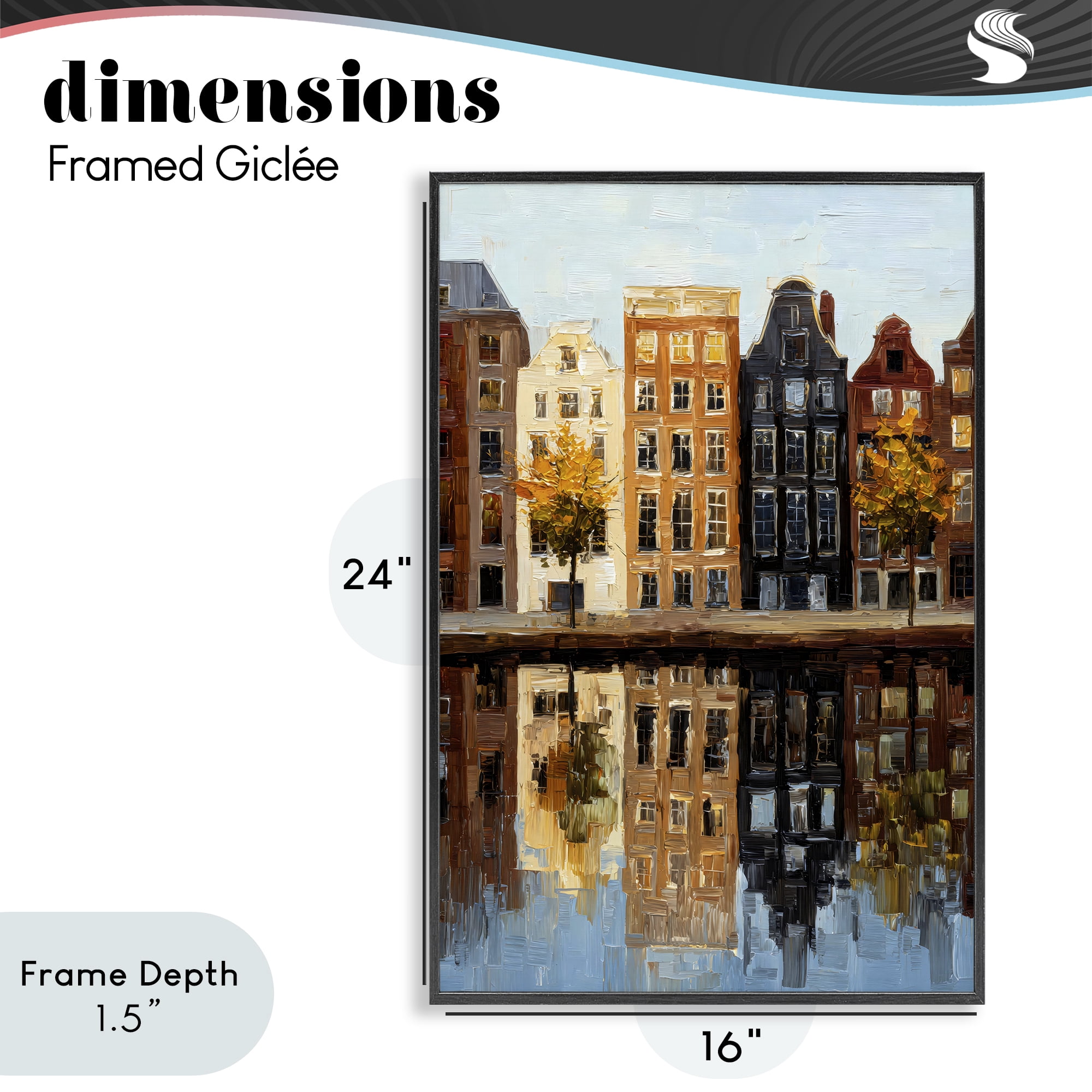 Stupell Industries City Reflection over Canal Black Framed Giclee Art, design by Petal Prints Design