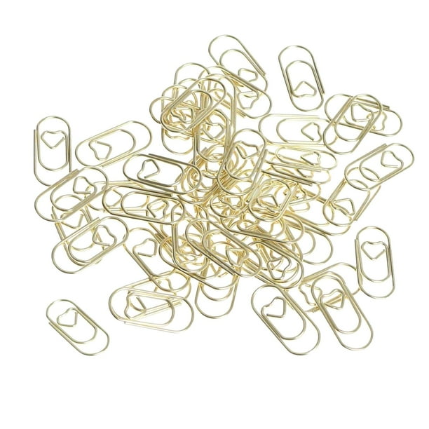100 clips para papel, mini corazones, clips para papel para uso en oficina, escuela y personal (20 mm) Oro