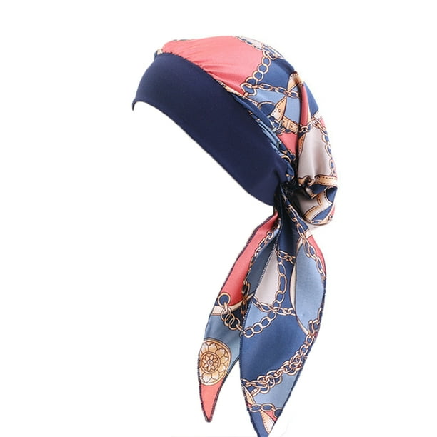 Minnieouse Pañuelo para la cabeza para mujer, a la moda, preatado, práctico, versátil, transpirable, cómodo, accesorio para el cabello Sombreros cadena azul marino Minnieouse AP009762-14