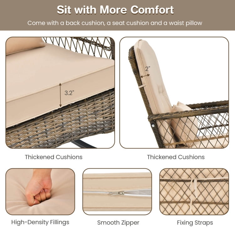 Aimee Lii 3 Pieces Outdoor Hand-Woven PE Rattan Conversation Set with Tempered Glass Coffee Table, Patio Sectional Furniture Set, Beige