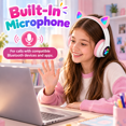 thumbnail image 6 of LUEYL Cat Ear Bluetooth Headphones for Kids, LED Lights, Built-in Mic, Foldable Over-Ear Headset with 3.5mm Wired Option for Music and Travel, Pink, 6 of 8