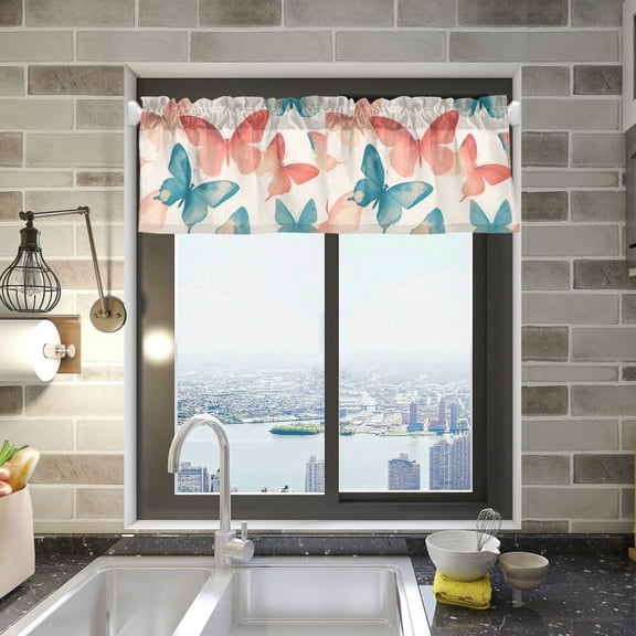 Yayeee Kitchen Valance Rod Pocket 54" x 18" Living Room Window Curtain, Watercolor Butterflies