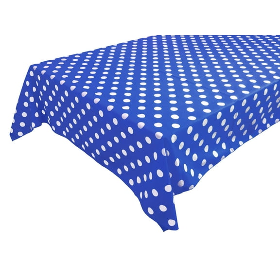 Cotton Tablecloth Polka Dots Print / White Dots on Royal Blue