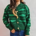 thumbnail image 4 of IROINNID Women's Winter Warm Jacket Stripes Long Sleeve Warm Casual Irregular Stripe Contrast Color Single Breasted Cropped Cardigan Sweater Jacket, Green, 4 of 8