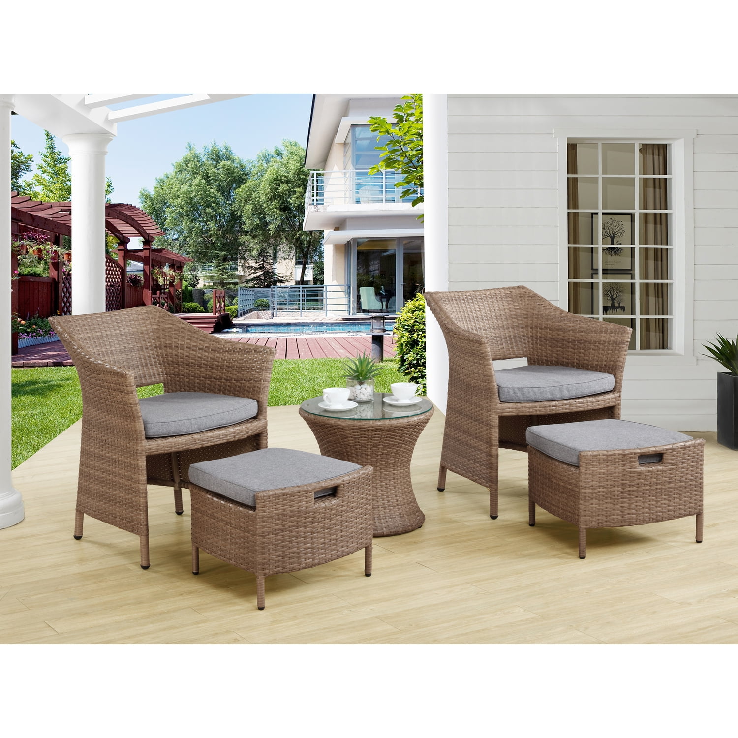 outdoor patio chair with pull out ottomans