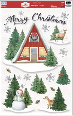 Holiday Time 1 Sheet Christmas Window Clings,Christmas Cabin