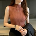 thumbnail image 2 of Dcastle Women's Solid Color Sleeveless Turtleneck Fashion Slim Knitted Vests Brick red, 2 of 3