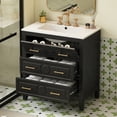 thumbnail image 3 of 30" Solid Wood Compact Freestanding Cabinet, Bathroom Storage Unit with 3 Drawers, Modern Small Bathroom Vanity with Ceramic Sink for Bathroom, Black, 3 of 9