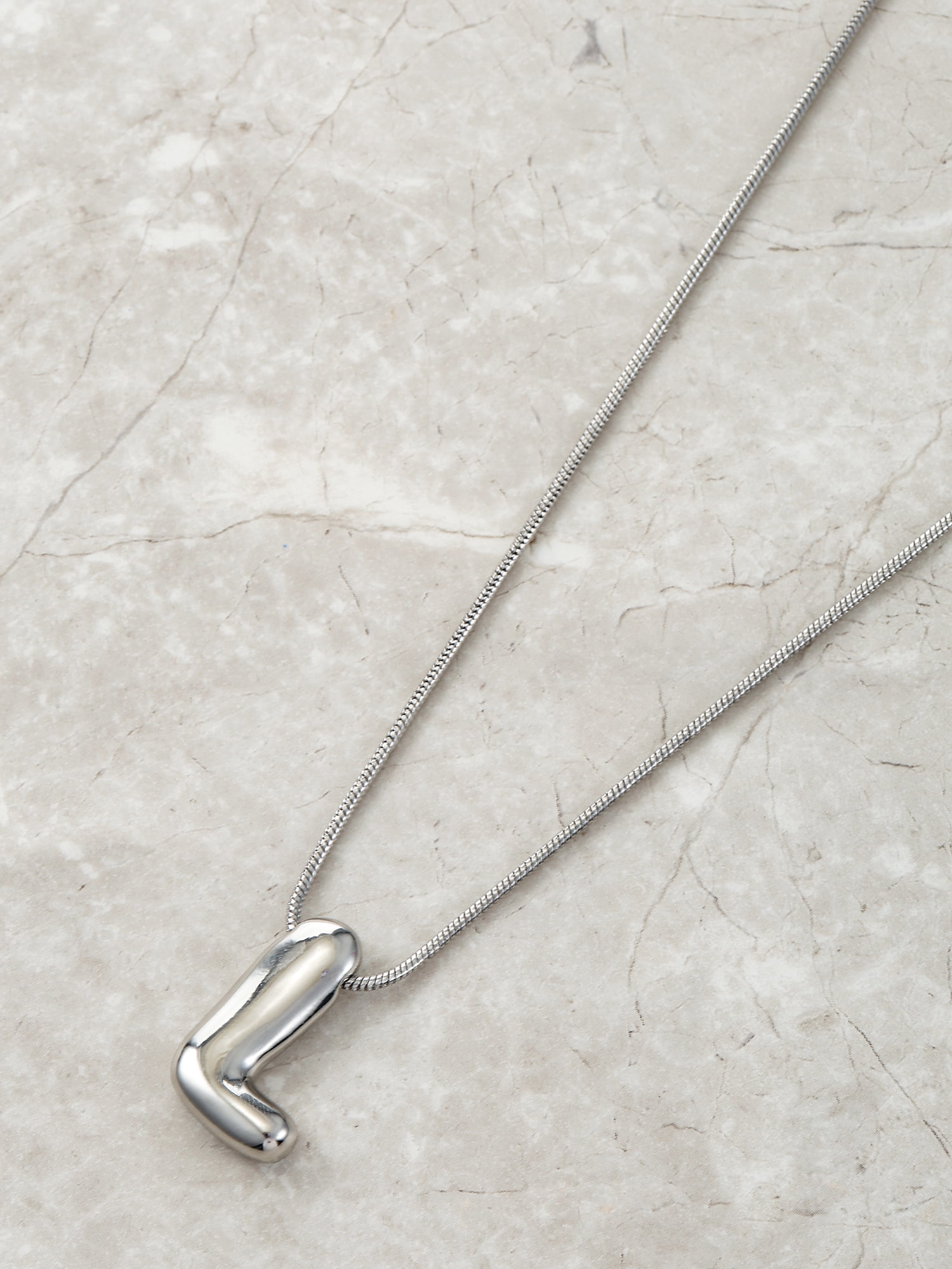 No Boundaries Silvertone Initial Bubble Letter Necklace, 1 Piece, Letter L